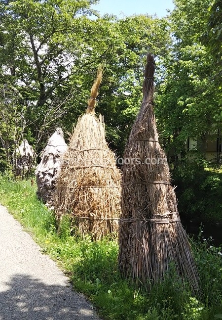 忍野八海近くの川沿いの道